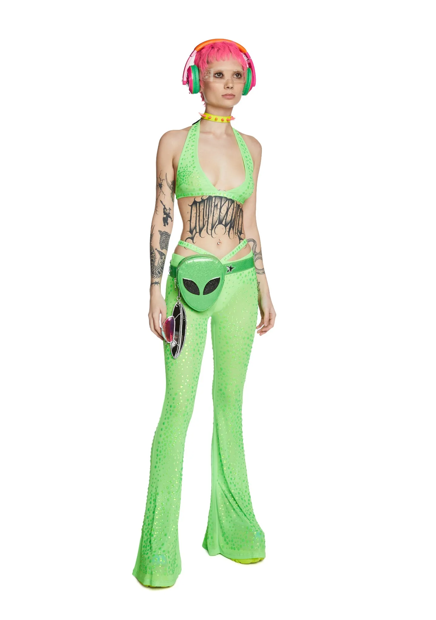 Stardust Showdown Strappy Flares - Neon Green sold by Dolls Kill product image thumbnail 5