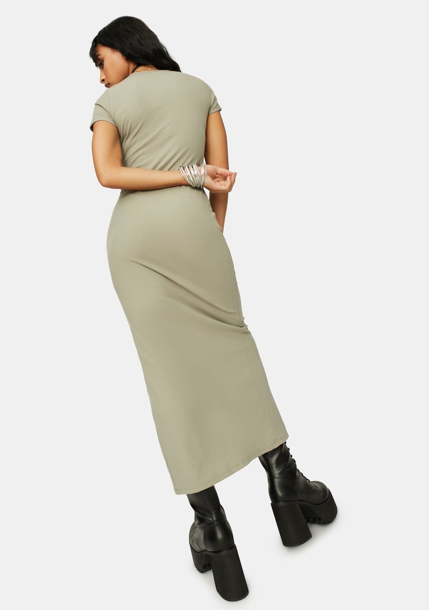 Olive More Or Less Ribbed Maxi Dress sold by Dolls Kill product image thumbnail 4
