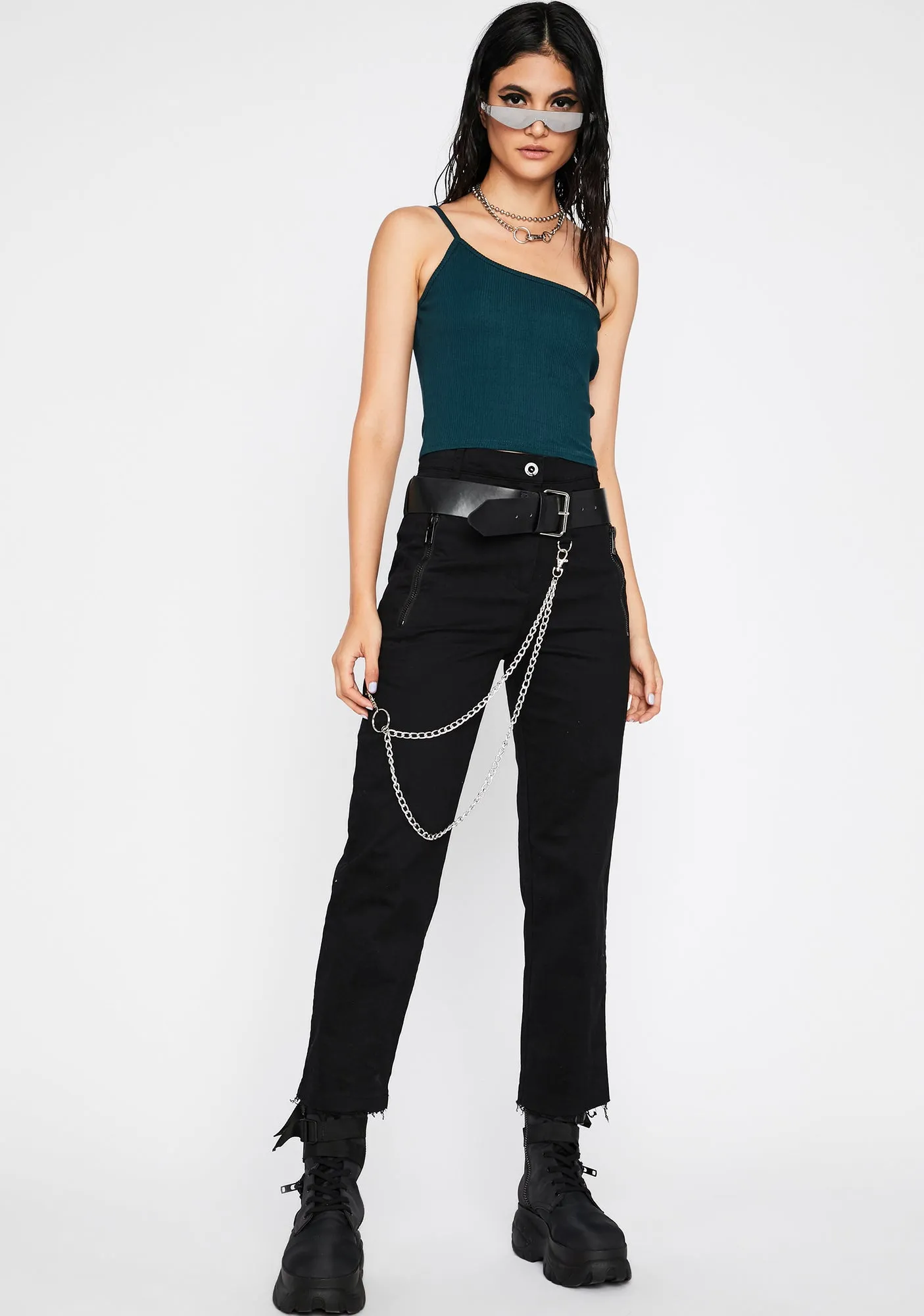 Emerald All Night N' All Day One Shoulder Tank sold by Dolls Kill product image thumbnail 3