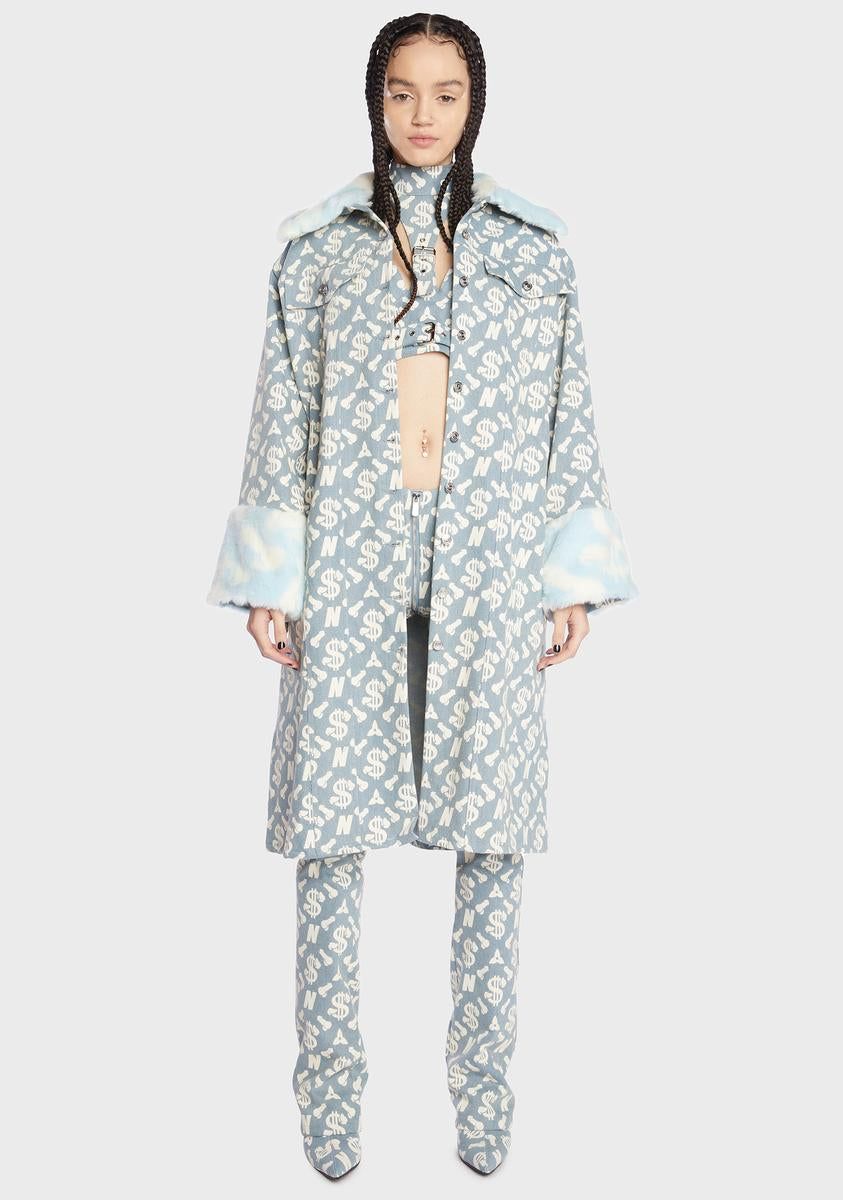 Monogram Denim Midi Coat sold by Dolls Kill