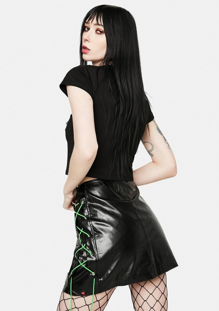 Biker Black Vegan Leather Mini Skirt sold by Dolls Kill product image thumbnail 4