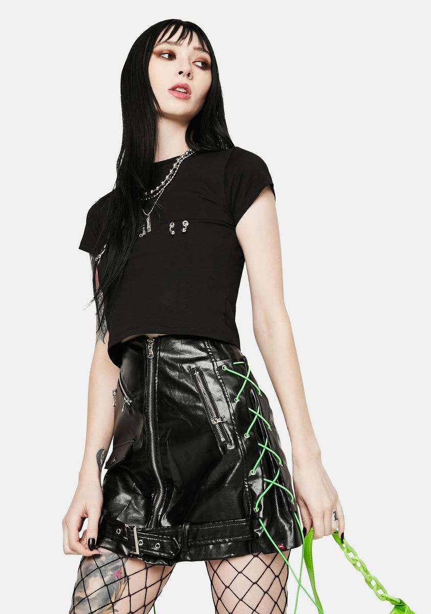 Biker Black Vegan Leather Mini Skirt sold by Dolls Kill product image thumbnail 2