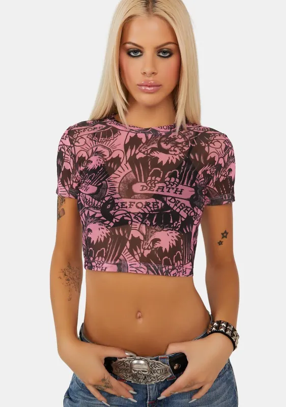 DBD Eagle Crew Pink Power Mesh Top sold by Dolls Kill