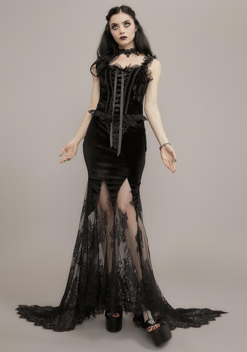 Inhuman Spirit Velvet & Lace Maxi Skirt sold by Dolls Kill product image thumbnail 3