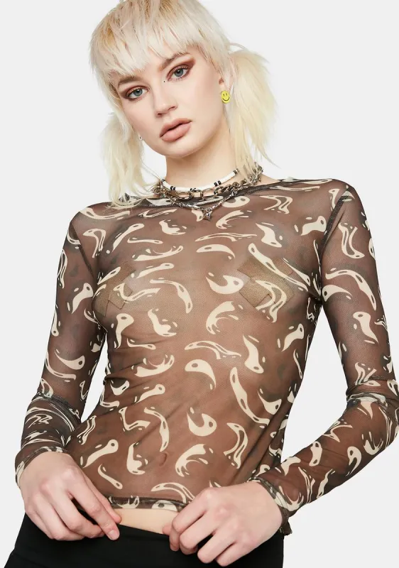 Amelia Long Sleeve Mesh Crop Top sold by Dolls Kill