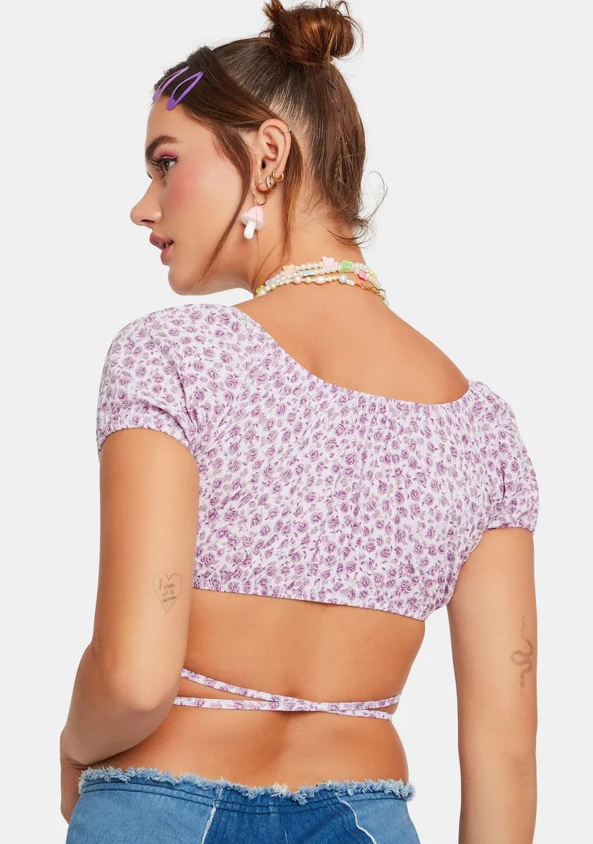 Ditsy Rose Lilac Jiena Wrap Crop Top sold by Dolls Kill product image thumbnail 4