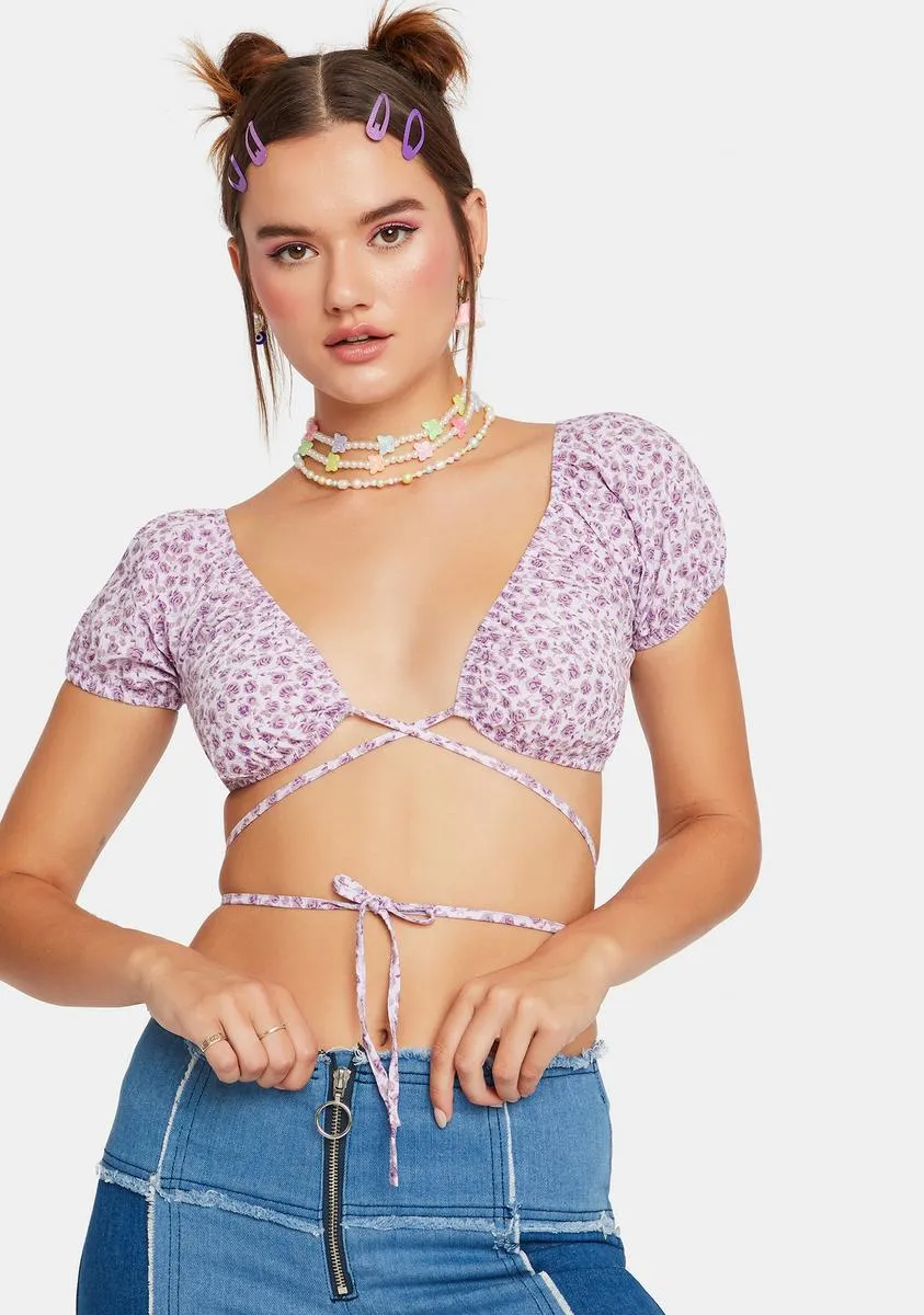 Ditsy Rose Lilac Jiena Wrap Crop Top sold by Dolls Kill