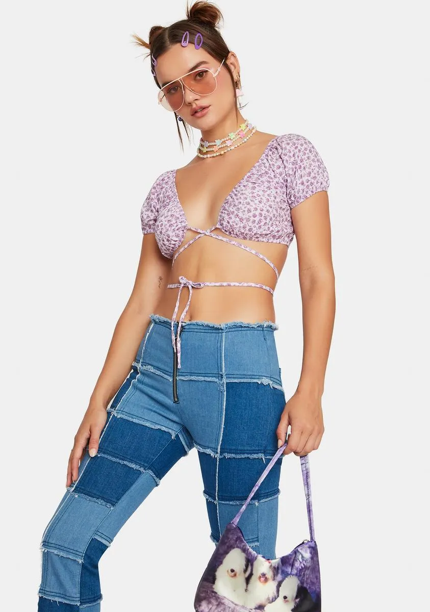 Ditsy Rose Lilac Jiena Wrap Crop Top sold by Dolls Kill product image thumbnail 2