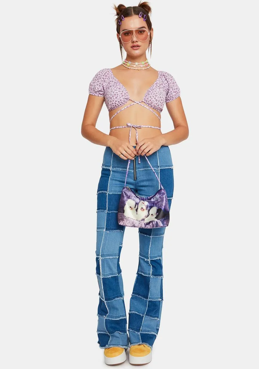 Ditsy Rose Lilac Jiena Wrap Crop Top sold by Dolls Kill product image thumbnail 3