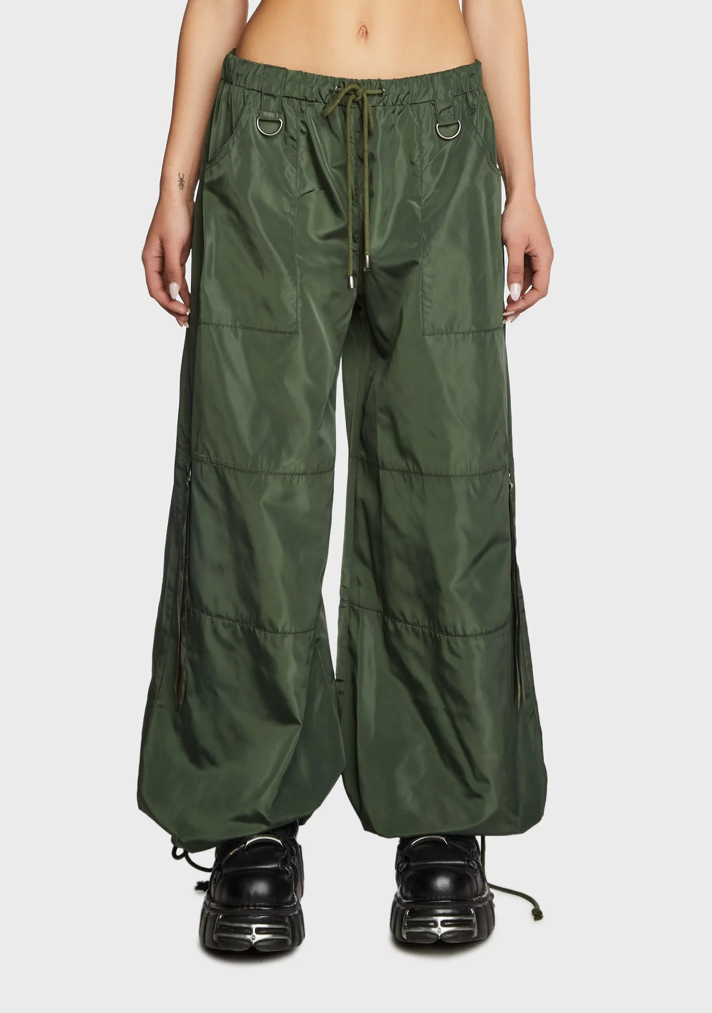 Punk Cred Wide Leg Pants - Olive sold by Dolls Kill