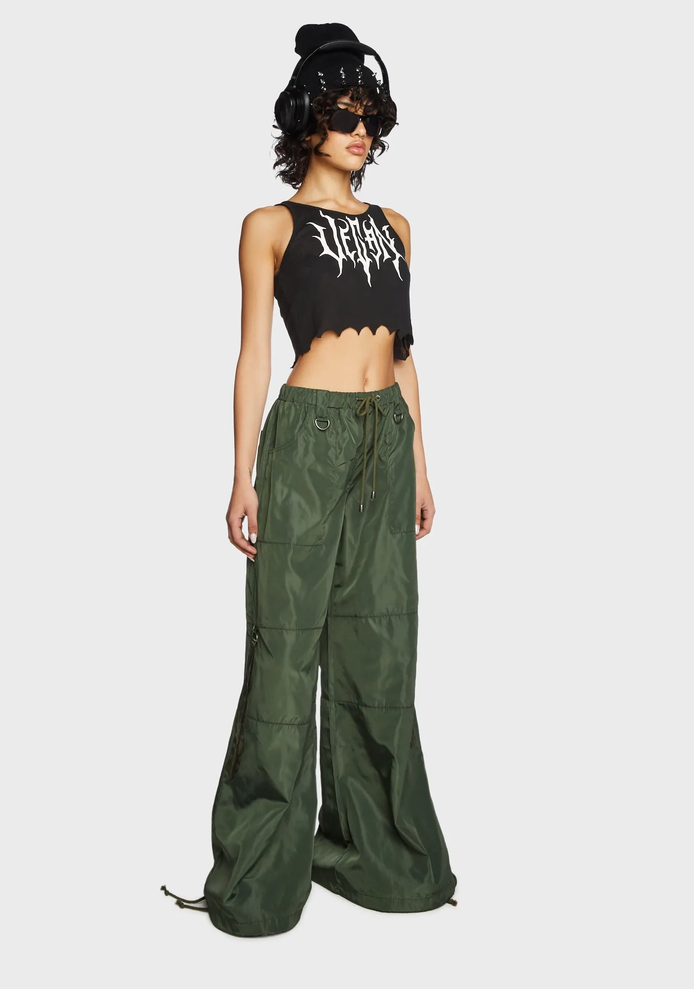 Punk Cred Wide Leg Pants - Olive sold by Dolls Kill product image thumbnail 4