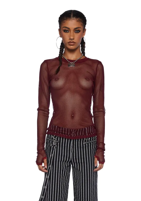 See Thru Me Fishnet Top - Burgundy sold by Dolls Kill
