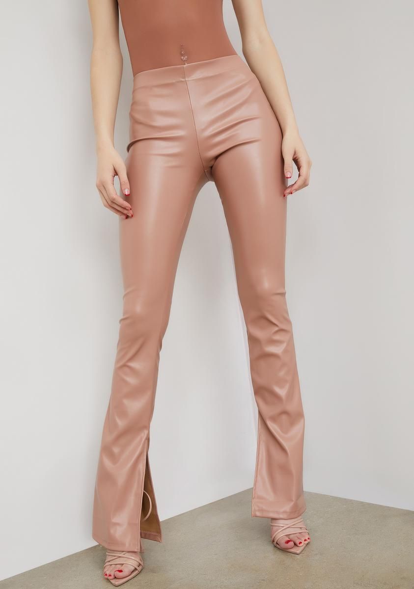 Love See Me Trending Vegan Leather Slit Pants sold by Dolls Kill