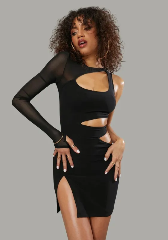 Secret Missions Sheer One-Sleeve Dress sold by Dolls Kill