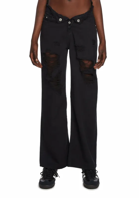 Distressed Fold Over Boyfriend Jeans sold by Dolls Kill