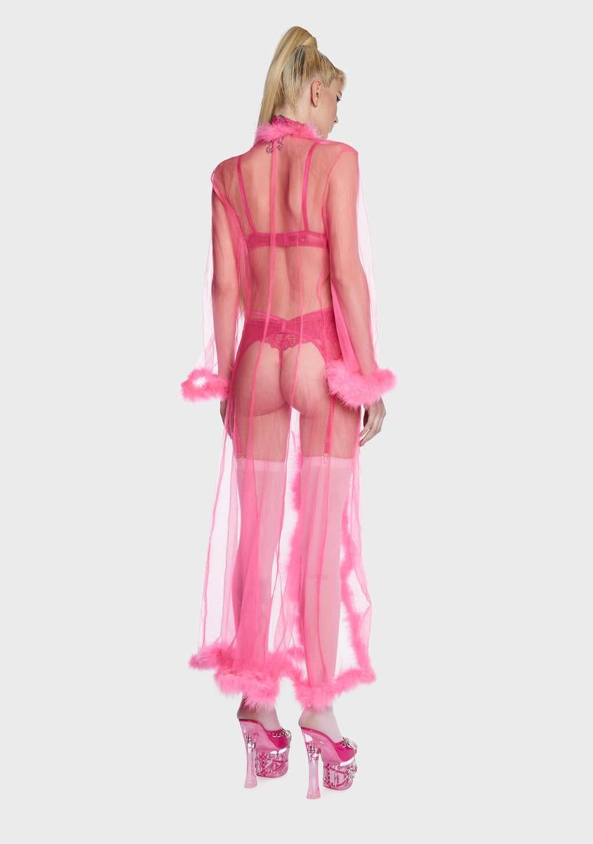 Pink Mistress In Marabou Long Robe sold by Dolls Kill product image thumbnail 4