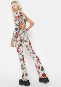 Beige Tattoo Rose Speed Racer Mesh Pants sold by Dolls Kill