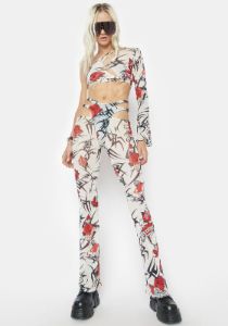 Beige Tattoo Rose Speed Racer Mesh Pants sold by Dolls Kill