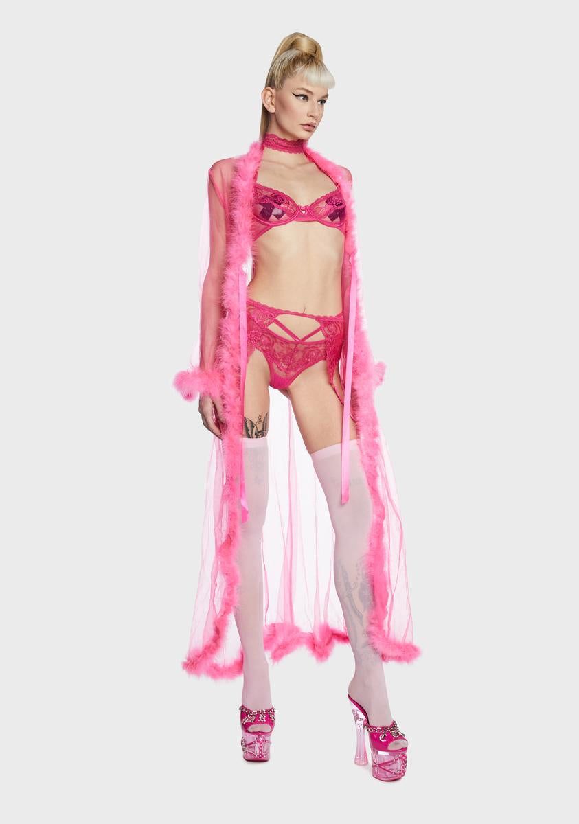 Pink Mistress In Marabou Long Robe sold by Dolls Kill product image thumbnail 5