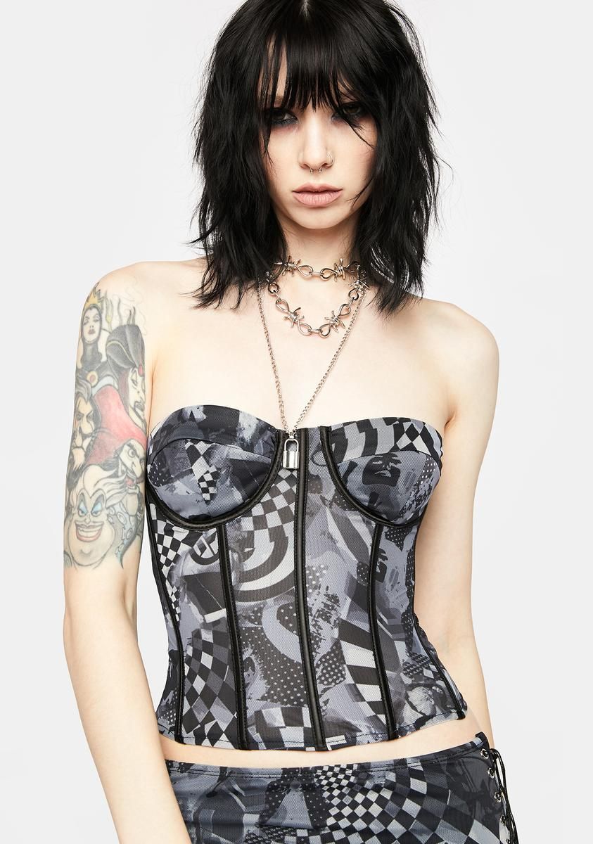 Grey Aly Mesh Corset Top sold by Dolls Kill