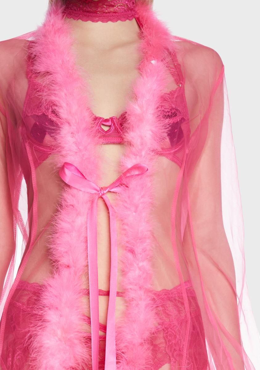 Pink Mistress In Marabou Long Robe sold by Dolls Kill product image thumbnail 2