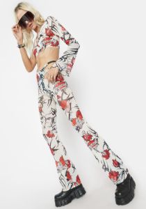 Beige Tattoo Rose Speed Racer Mesh Pants sold by Dolls Kill