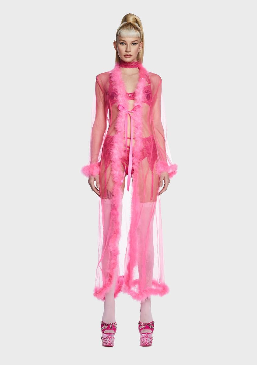 Pink Mistress In Marabou Long Robe sold by Dolls Kill