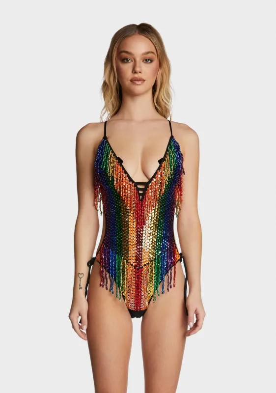 Rainbow Sequin Bodysuit sold by Dolls Kill