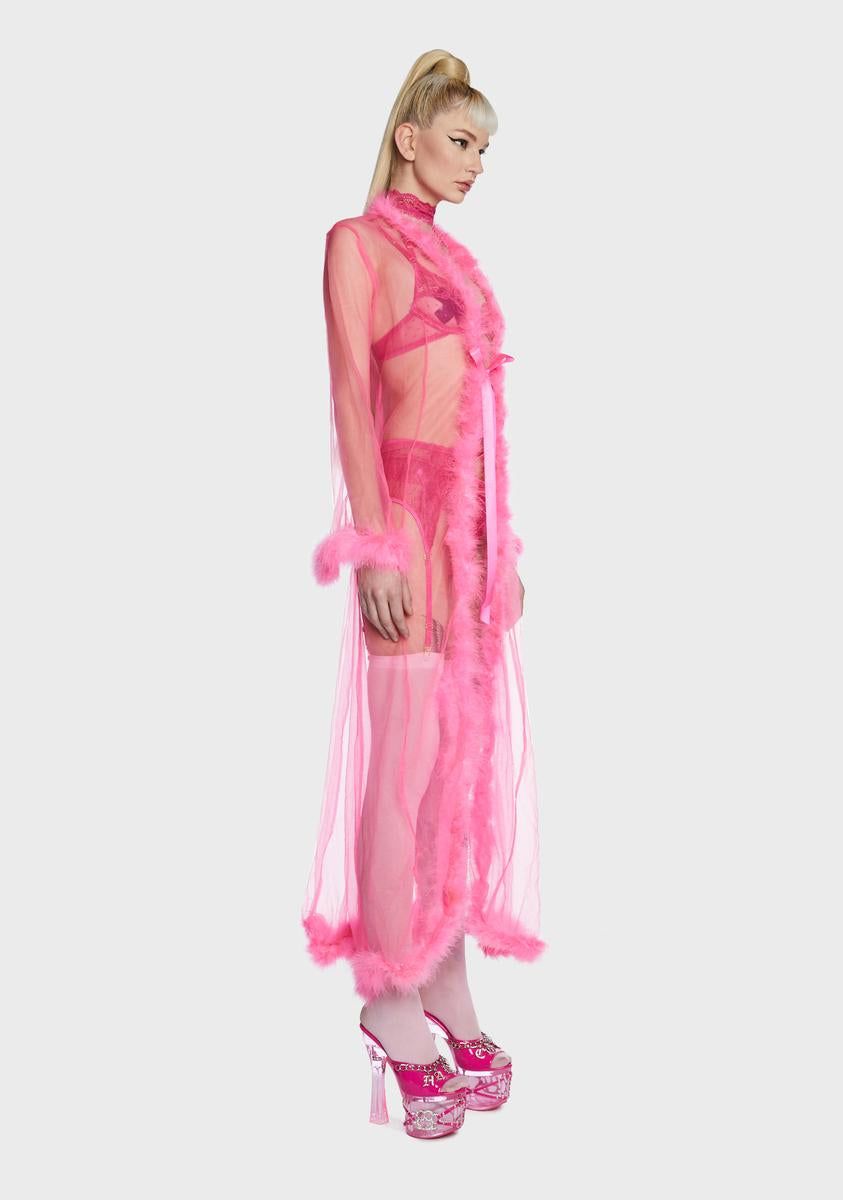 Pink Mistress In Marabou Long Robe sold by Dolls Kill product image thumbnail 3