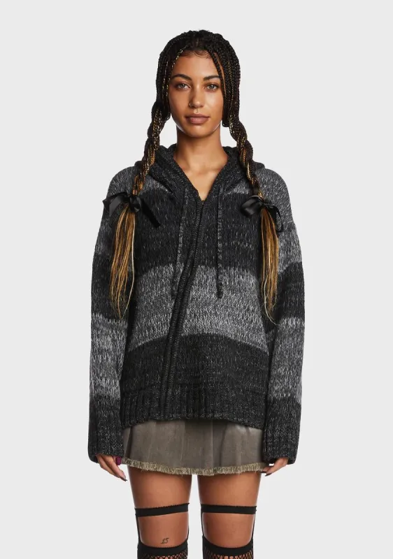 Carbon Zip Up Hood Knit Cardigan sold by Dolls Kill