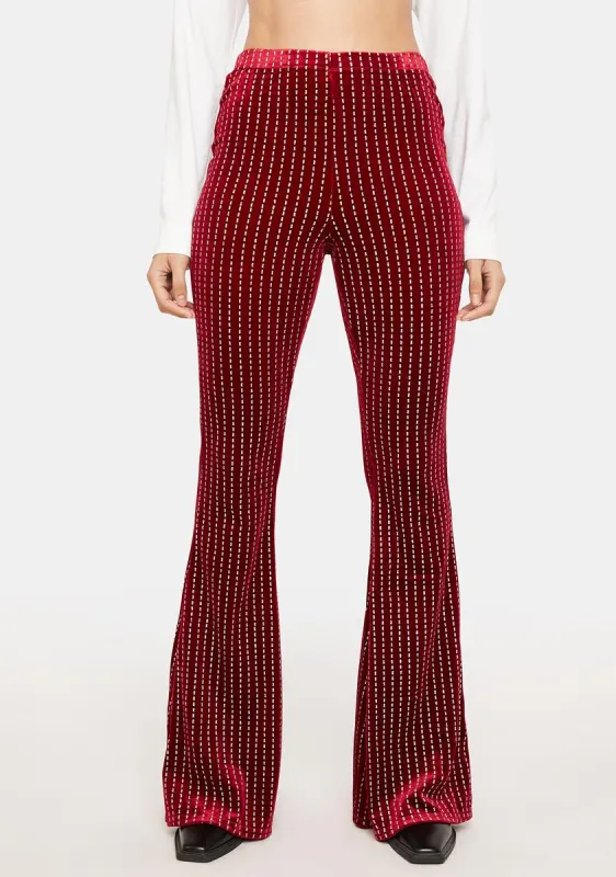 Wine New Life Glitter Flare Pants sold by Dolls Kill
