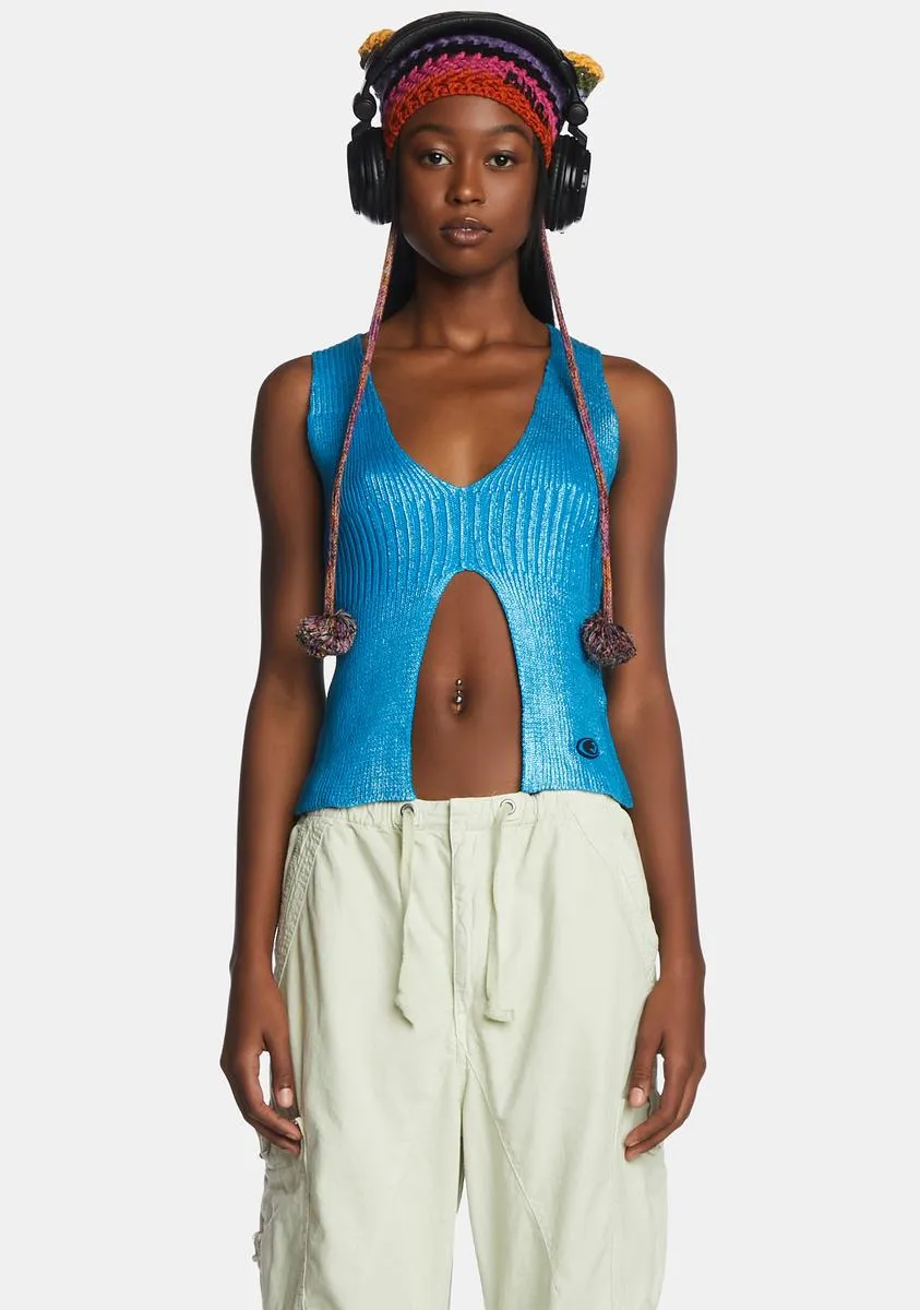 Steel Metallic Knitted Sliced Top sold by Dolls Kill