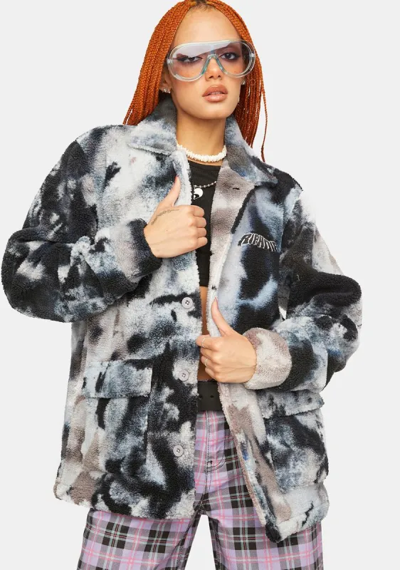 Warped Tie Dye Sherpa Jacket sold by Dolls Kill