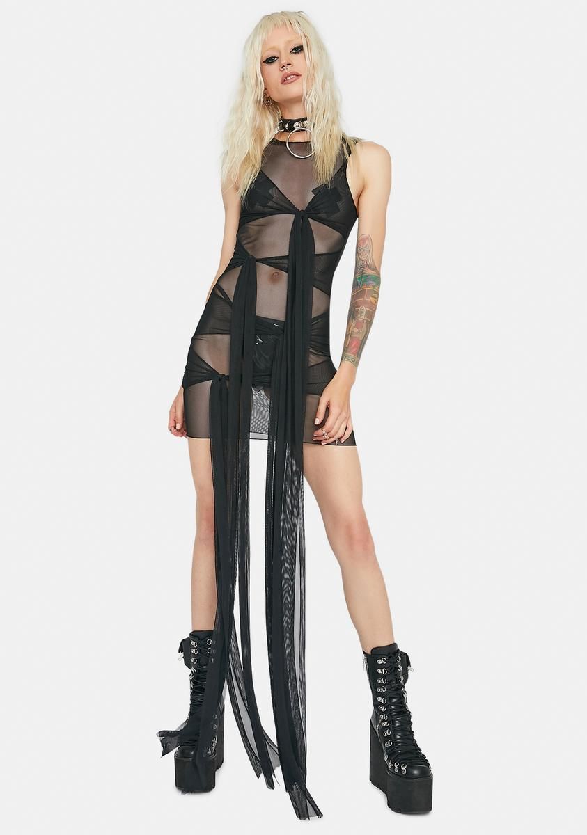 Night Good Vibing Strappy Mesh Dress sold by Dolls Kill product image thumbnail 3