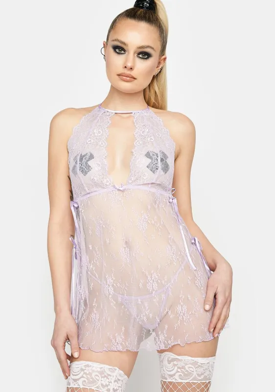 Plum Waiting On U Teddy Set sold by Dolls Kill