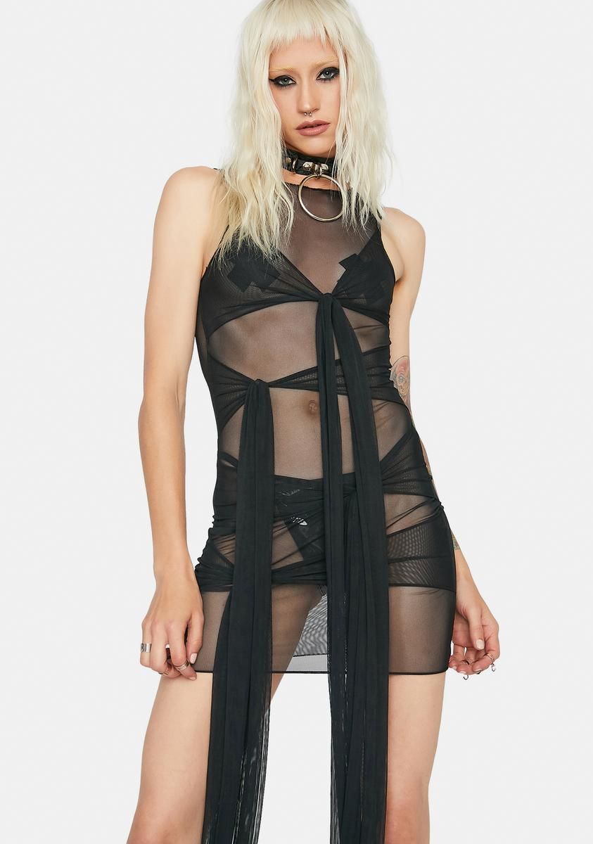 Night Good Vibing Strappy Mesh Dress sold by Dolls Kill