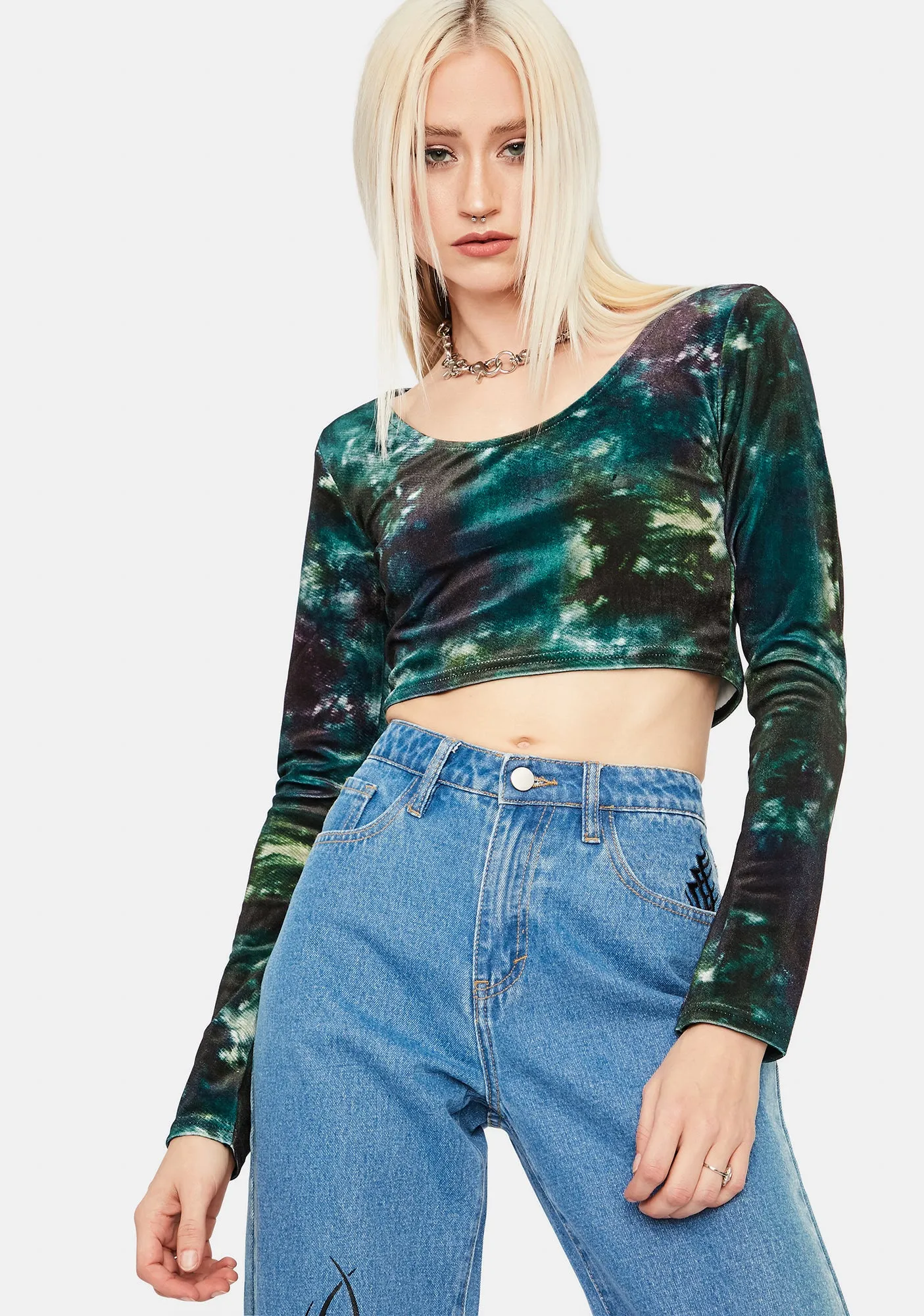 Scoop Neck Velvet Crop Top sold by Dolls Kill