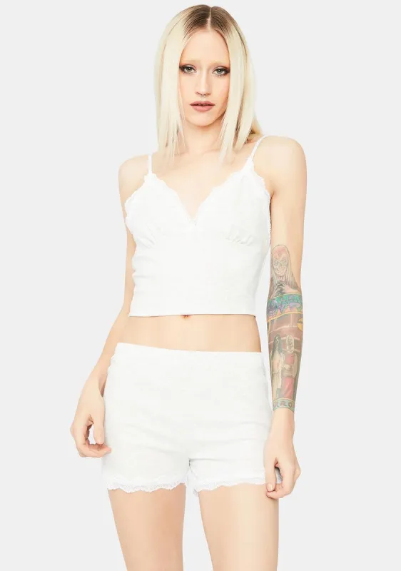 Kiss Me Softly Lace Trim Shorts Set sold by Dolls Kill