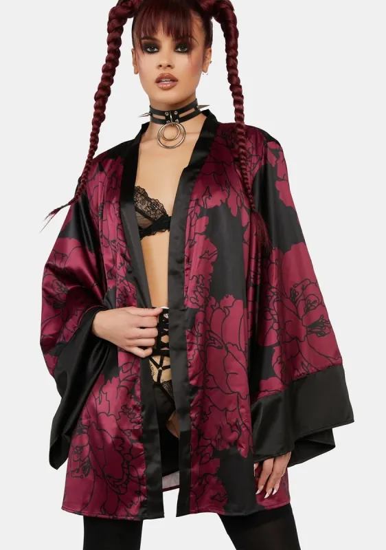WW x Sammi Oversized Dark Floral Print Kimono sold by Dolls Kill