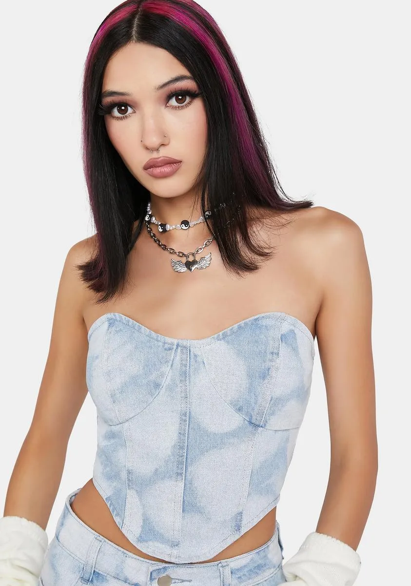 Look Ahead Denim Corset Top sold by Dolls Kill