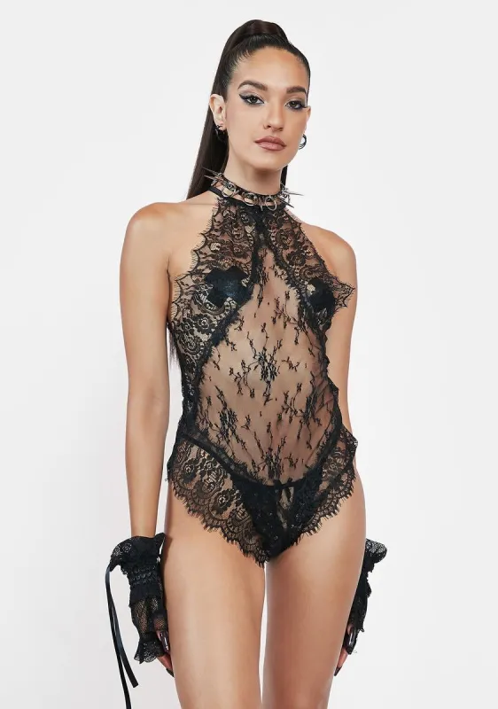 Midnight Lipstick Stains Lace Teddy sold by Dolls Kill