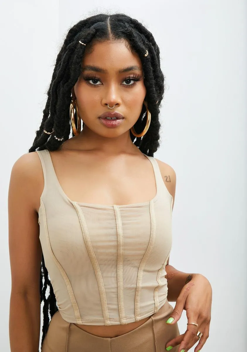 Taupe Get Lucky Mesh Corset Top sold by Dolls Kill