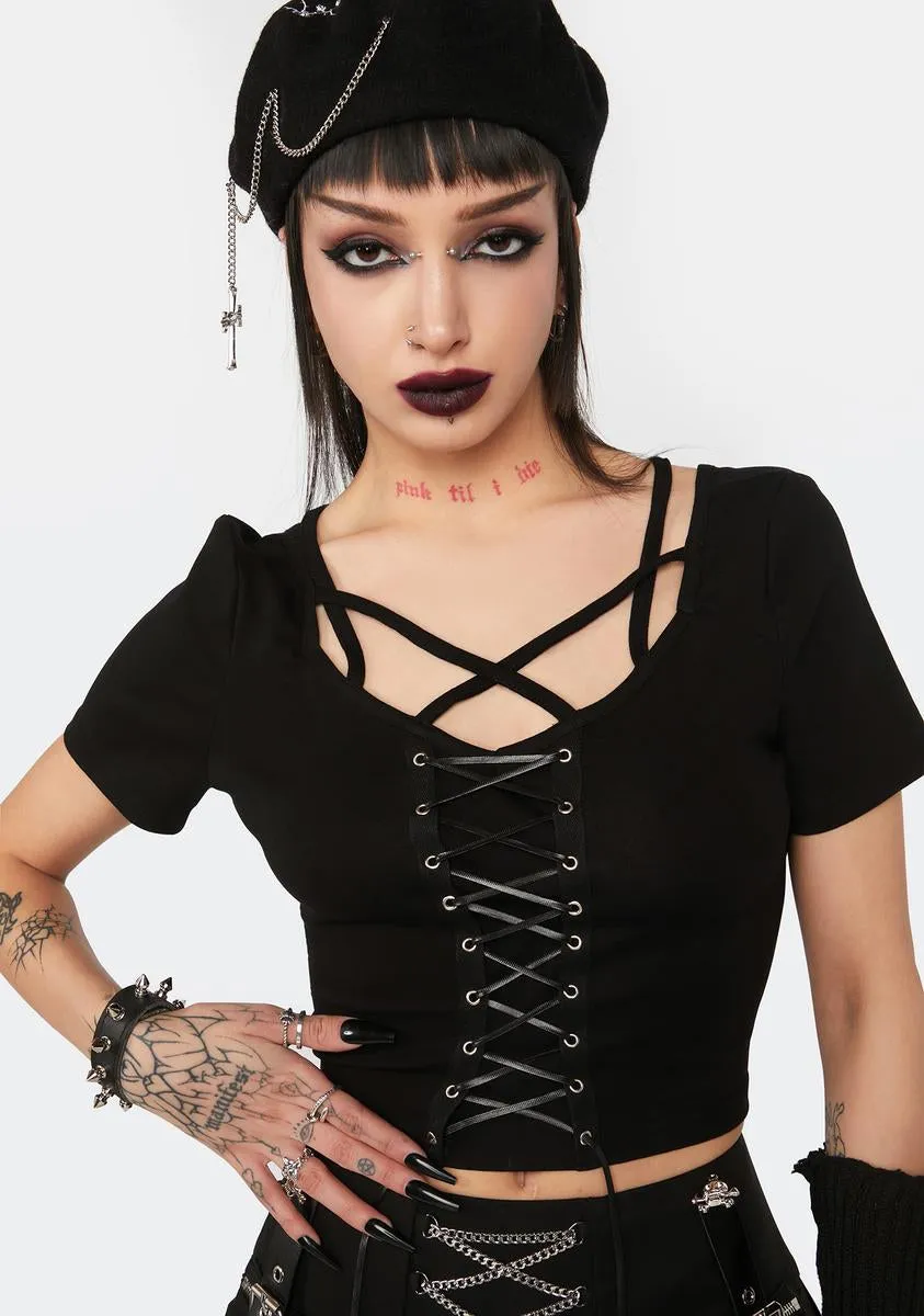 Cropped Lace Up Top sold by Dolls Kill