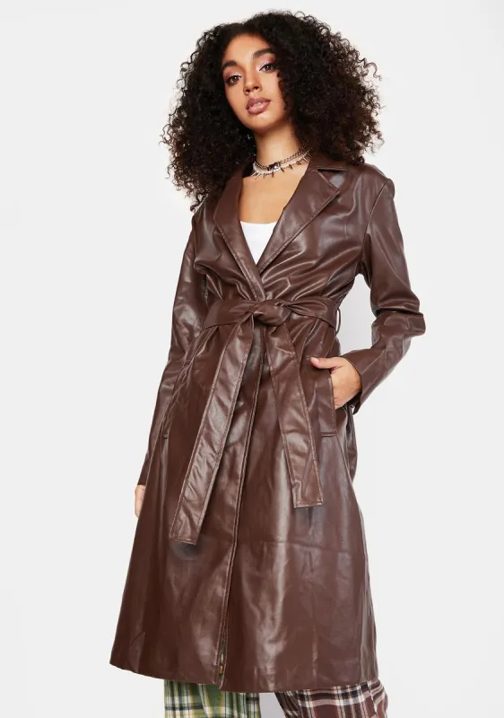 Dark Brown Faux Leather Coat sold by Dolls Kill