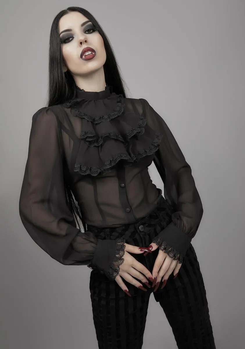 Noir I'm No Angel Chiffon Blouse sold by Dolls Kill