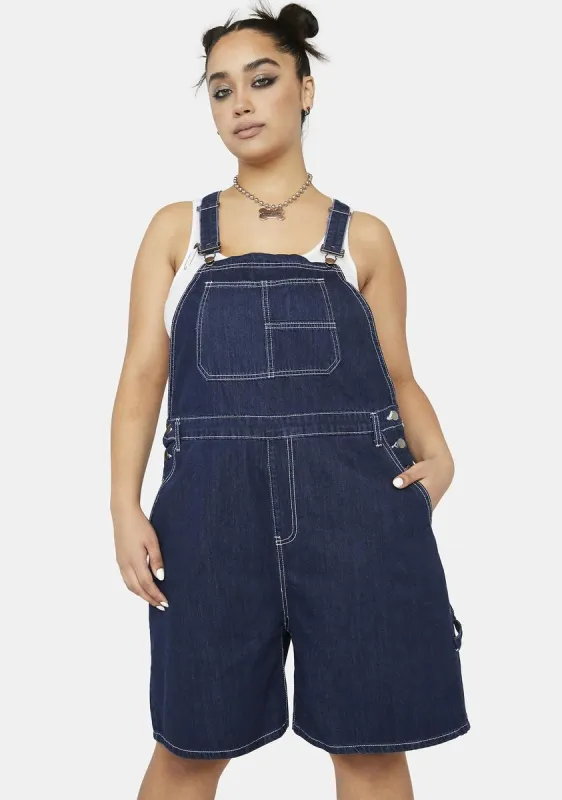 Plus Navy I Can Fix That Denim Shortalls sold by Dolls Kill
