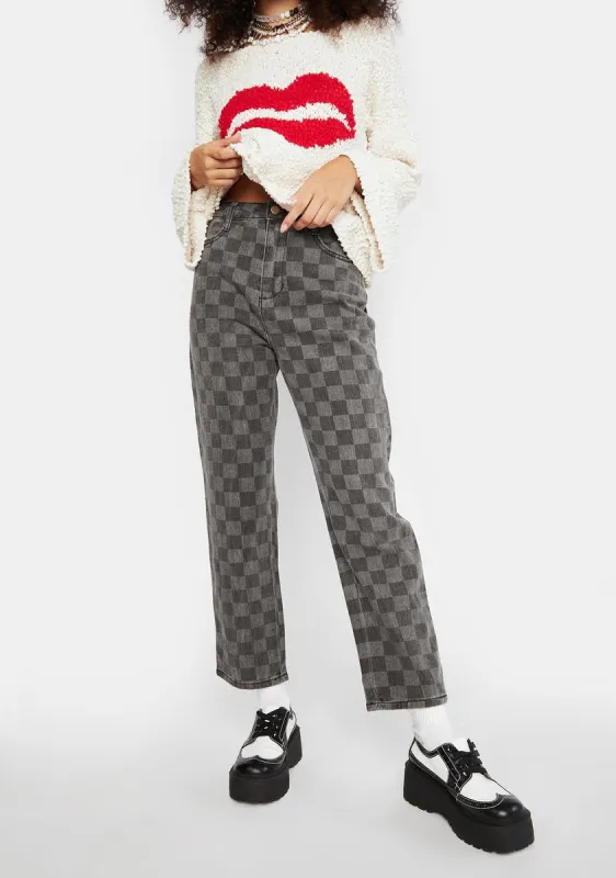 Checked Out Checkered Ankle Jeans sold by Dolls Kill