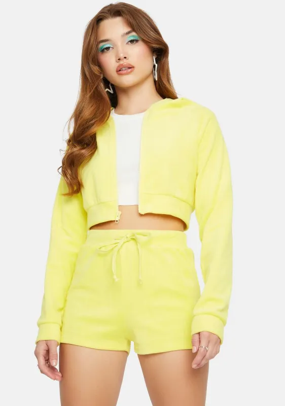 Lemon No Surprise Velour Shorts Set sold by Dolls Kill