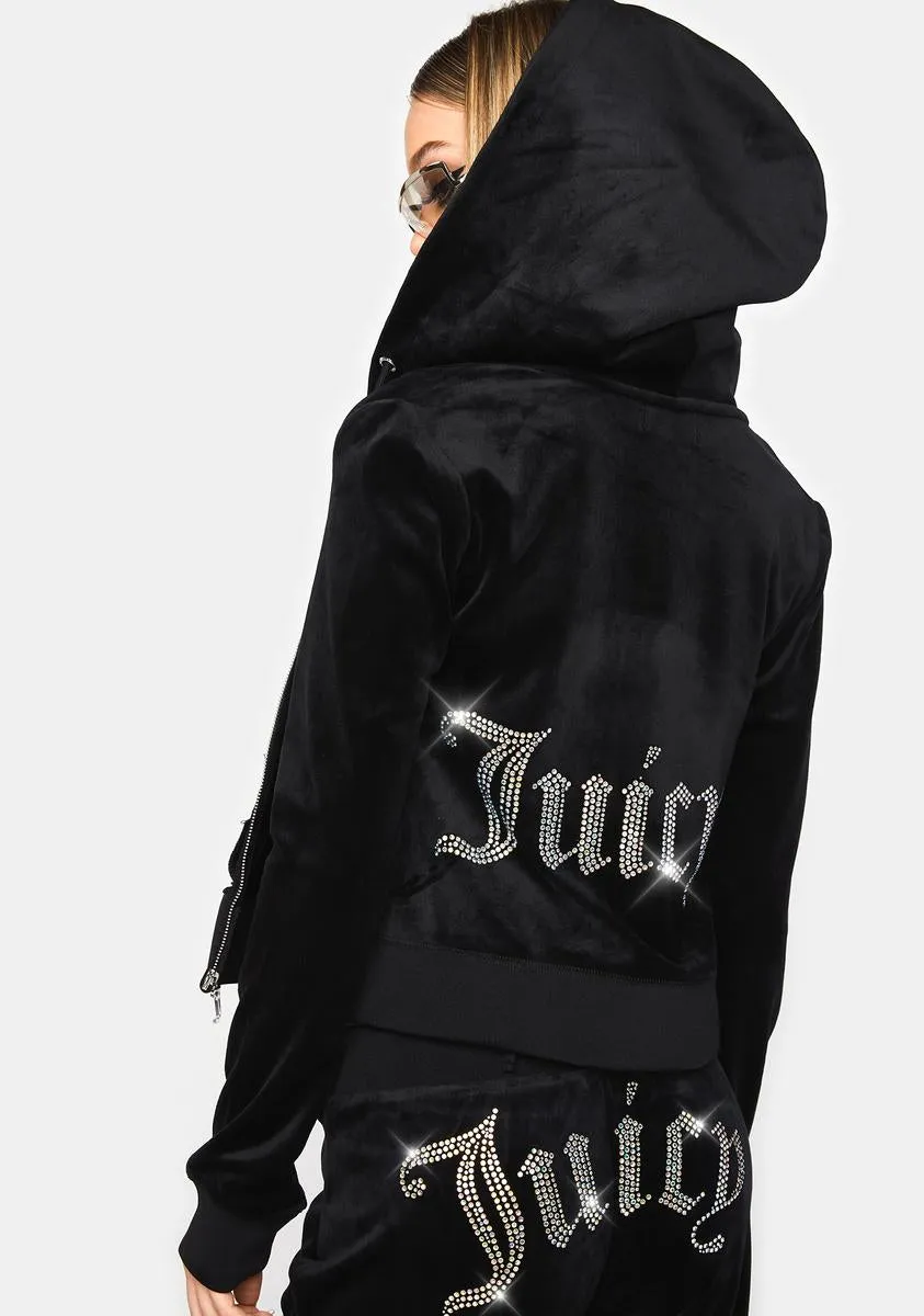 Black Rhinestone Logo Zip-Up Hoodie sold by Dolls Kill product image thumbnail 2