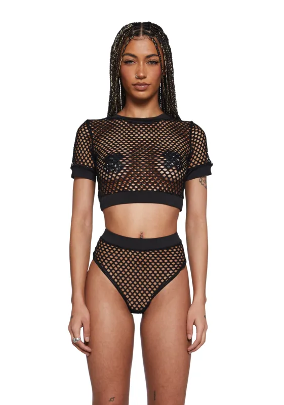 Techno Fantasy Fishnet Crop Top - Black sold by Dolls Kill